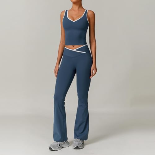 RDYBGBD Vêtements De Yoga Femme Ensemble Tenue Fitness Sexy Et Moulante, Gilet Sport, Séchage Rapide, Taille Haute, Croisé-Bleu-s – vue 6