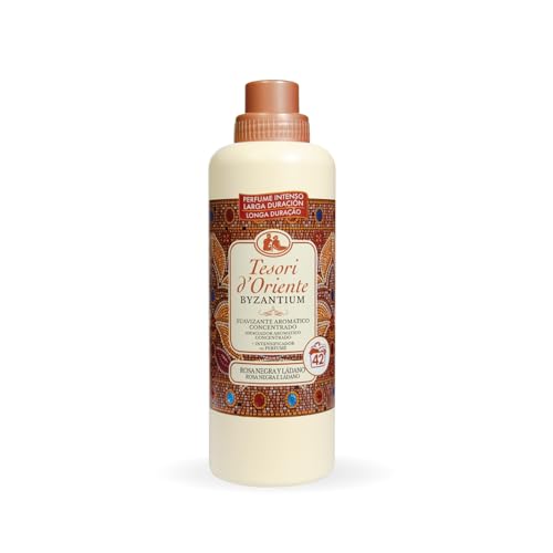 Tesori d'Oriente, Perfumador y Suavizante Líquido Aromático Concentrado Byzantium, Aroma Intenso de Rosa Negra y Ládano, Microcápsulas para Fragancia Duradera, Facilita el Planchado, 42 Lavados, 760ml