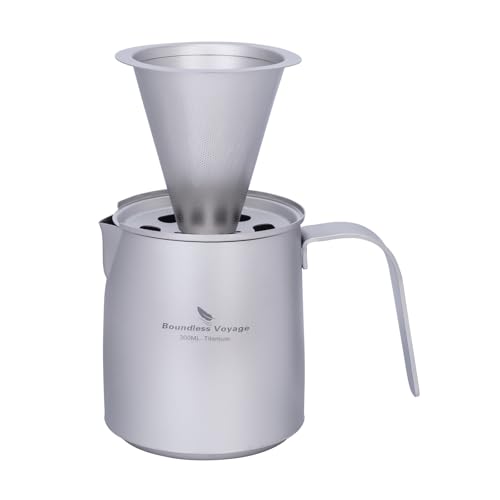 Boundless Voyage Titanium Pour-over Coffee Maker Set Coffee Mug with Reusable Detachable Dripper Manual Reusable Cone Filter for 1-2 Cups 6008P