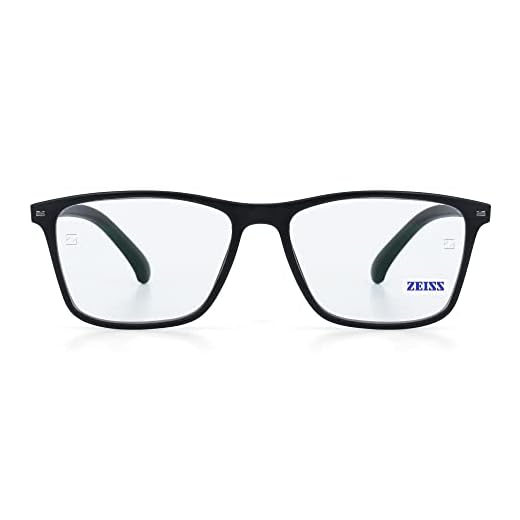 Intellilens Zeiss Zero Power Blue Cut Computer Glasses | Anti Glare, Lightweight & Blocks Harmful Rays | UV Protection Specs | For Men & Women | Black | Wayfarer | Medium