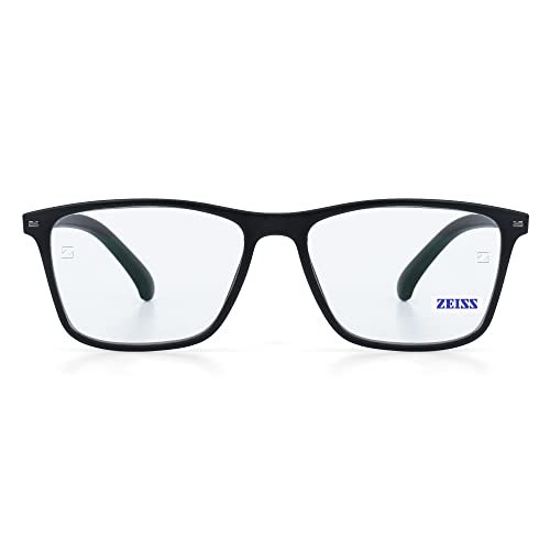 Image of Intellilens Zeiss Zero Power Blue Cut Computer Glasses | Anti Glare, Lightweight & Blocks Harmful Rays | UV Protection Specs | For Men & Women | Black | Wayfarer | Medium