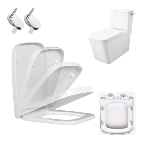 Tapadera Wc Asiento de inodoro cierre suave con liberación rápida, asiento cuadrado 360 ​​grados, fijación superior sencilla bisagra ajustable