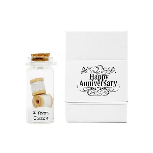 2nd anniversary cotton miniature gift 2 year wedding anniversary handmade gift keepsake mini bottle with cotton reels.