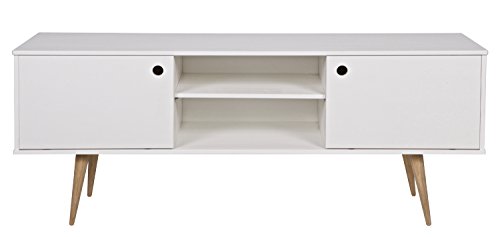 PEGANE Meuble TV en pin Massif Coloris Blanc D : 60x150x38cm