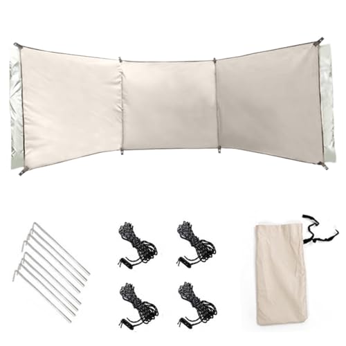 Paravientos plegable de 98 x 28 pulgadas, bloqueador de viento con revestimiento de plata 210D, cortavientos para acampar con ojal, pantalla de 3 paneles para exteriores, playa, césped, privacidad