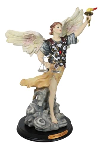 Estatua Colorida del Arcángel Uriel sobre Base de Madera miniatura 6