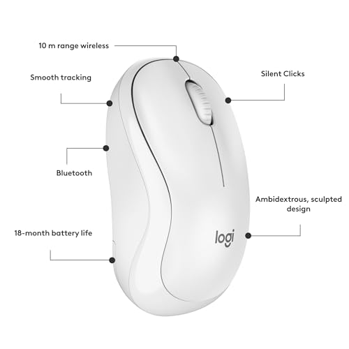 Image of Logitech M240 Silent Bluetooth Mouse, Wireless, Compact, Portable, Smooth Tracking, 18-Month Battery, for Windows, macOS, ChromeOS, Compatible with PC, Mac, Laptop, Tablets - Off White, Pack of 4