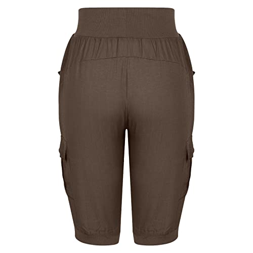 Sunyuan Women Cotton Linen Capris Cargo Pants Plus Size Summer High Waist Lace-Up Button Pockets Solid Color Casual Trouser #TOP5