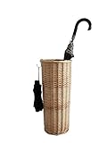 JAJAGOU Natural Rattan Umbrella Stand for Entryway, 21.2H x 9.4L x 9.4W, Detachable Drip Tray & 2 Metal Hooks – Storage for Umbrellas, Canes & Walking Sticks, Stylish Home Decor