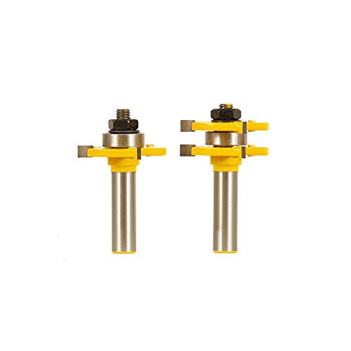 Juego de 2 brocas para machihembrado y machihembrado, 3 dientes ajustables en forma de T, multicolor