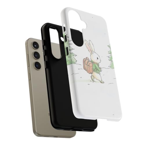 Coque Samsung S24 rigide lapin mignon et design vert forêt