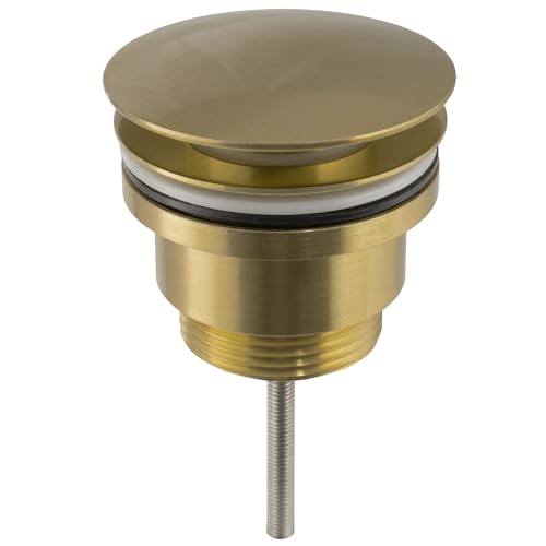 Miniatura 4 de Valaz Tapón Universal Apta Para Lavabo Y Bidé Con Y Sin Rebosadero En Dorado Cepillado Válvula Para Desagüe Click Clack, Pop-Up