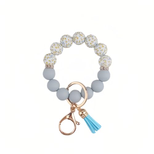 Image of Silicone Beaded Bracelet Keychain Wristlet Cute Car Key Chain Holder Wallet Bag Charm Accessory