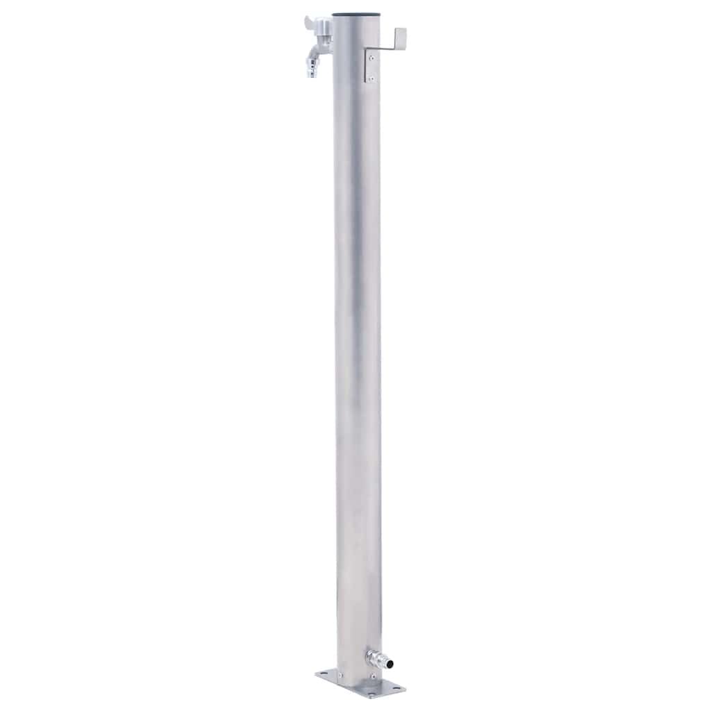 Wassersäule für den Garten 60 cm Edelstahl Rund 1x Wasserhahn mit Schlauchanschluss, Haken für Gartenschlauch, für Bewässerung, Reinigen, Blüten gießen