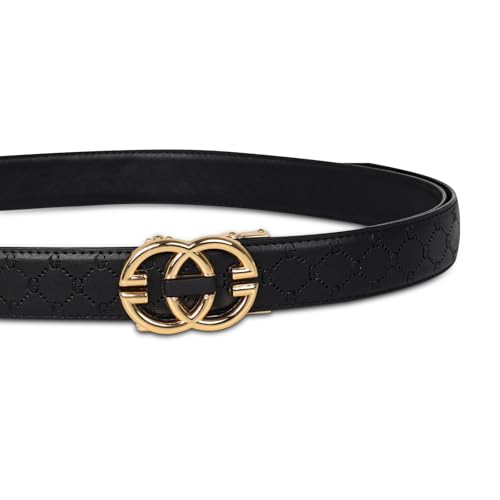 Image of Aurolran Men&Womens Leather Dress Belt Business Automatic Buckle Belt Color-Black Silver Gold