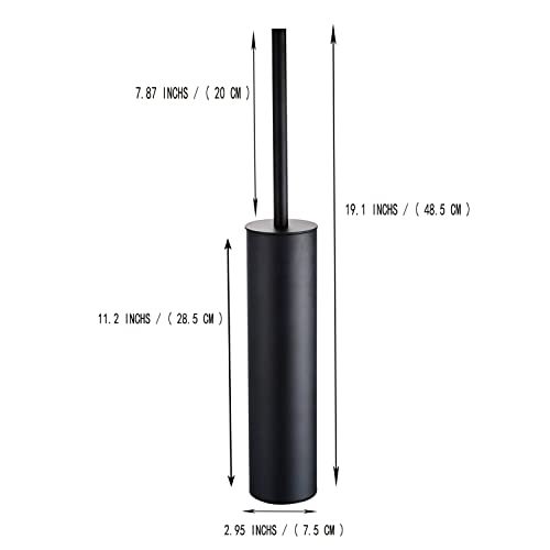 Image of Freestanding Luxury Toilet Brush 304 Stainless Steel Toilet Brush and Holder 19-Inches Tall Round Rust Resistant Anti-Odor and Easy to Clean with Matte Black Finished