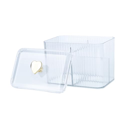 Boîte de rangement transparente pour cotons-tiges avec couvercle, porte-cotons-tiges avec 3 compartiments pour coiffeuse, salle de bain, chambre à coucher, maquillage (transparent)