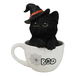 Ebros Lifelike Witching Hour Halloween Black Cat with Witch Hat in White Spider Web Boo Tea Cup Pet Pal Figurine with Glass Eyes Witches Wicca Occult Feline Cats Kittens Decor Figurine Ebros Lifelike Witching Hour Halloween Black Cat with Witch Hat in White Spider Web Boo Tea Cup Pet Pal Figurine with Glass Eyes Witches Wicca Occult Feline Cats Kittens Decor Figurine