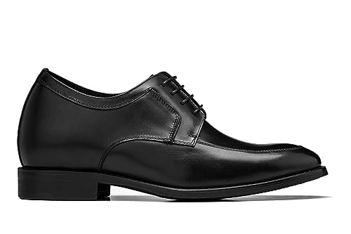 CALTO Men's Invisible Height Increasing Elevator Shoes - Black Premium Leather Lace-up Round-Toe Formal Derby Oxfords - 2.8 Inches Taller - Y7425- Size 10 D(M) US2