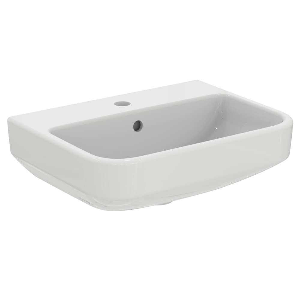 Ideal Standard White I.life S 50Cm Compact Bathroom Sink/Basin, 1 Tap Hole, T518501,