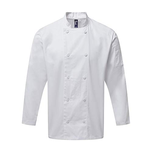 Premier Unisex Adults Chefs Coolchecker Long Sleeve Jacket (2XL) (White)