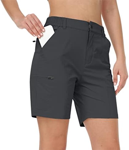 MoFiz Womens Workout Shorts Travel Casual Shorts for Women High Waisted with Zipper Pockets Dark Grey XX-Large