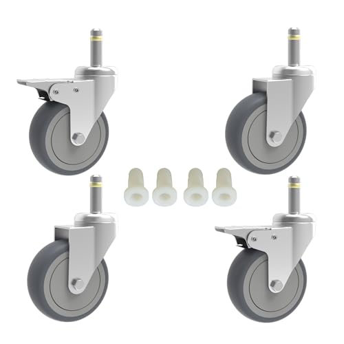 Image of 2-Inch Swivel Stem Caster, 7 /16-Inch Diameter Grip Ring Stem Rubber Wheel, Thermoplastic Rubber TPR Replacement Wheels - 4 Pack(2 Brakes 2 Swivel)