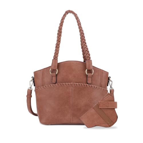 JESSIE & JAMES Bella Concealed Carry Tote Bags For Women with Lock and Key Satchel Purse Top Handle with Crossbody Strap Tan