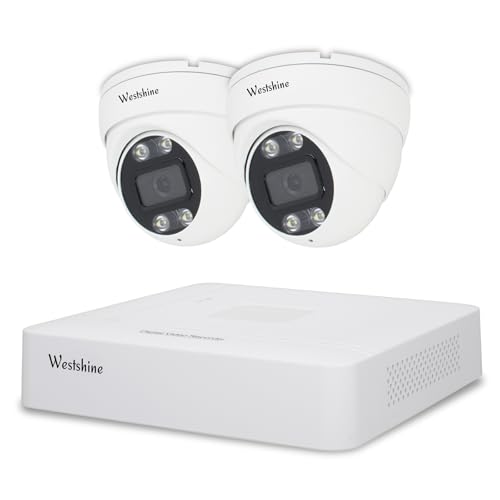 WESTSHINE Kit Videosorveglianza, Rilevamento di Persone/Veicoli, 4CH 5M-N H.265+ DVR e 2 x 1080P CCTV Telecamere di Sorveglianza Esterno, Impermeabile IP66, Visione Notturna(Hard Disk non incluso)