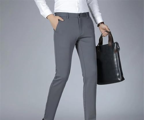 Mens Casual Straight Trousers High Waist Stretch Business Work Slim Fit Korean Style Suit Pants3