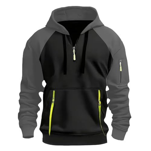 Zipper Hoodies For Men Color Block Tactical Quarter Zip Cargo Pullover Raglan Sleeve Outdoor Hooded Sweatshirts,S-3XL