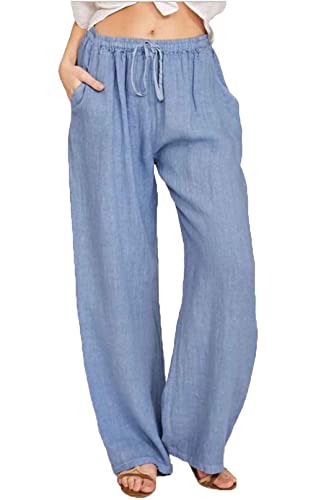Pantalon coton et lin femme ample et confortable avec poches et taille élastique