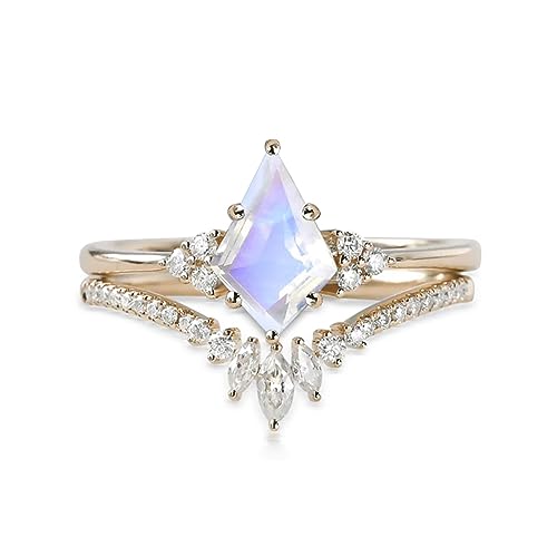 Kite Cut Gemstone Engagement Ring Set S925 10K 14K 18K Gold 1.25 CT Unique Gemstone and Moissanite Wedding Rings for Women Moss Agate Alexandrite Opal Classic Promise Bridal Set Free Engraving