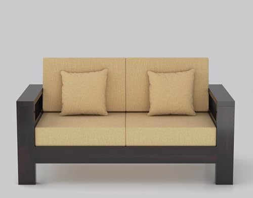 Image of Furniture Solid Sheesham Wood 2 Seater Sofa Set | Multipurpose Wooden Two Seater Lounge Sofa Set Furniture for Living Room, Home and Office (Walnut Finish)