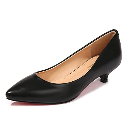 Womens Low Kitten Heel Pumps Pointed Toe Dress Pumps Slip On Office Low Heel Pumps