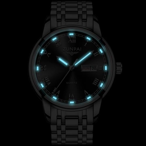 Image of ZUNPAI Watches for Man Analog Quartz Stainless Steel Strap Men Watches Classic Large Roman Numerals Mark Easy to Read Watch with Day Date Waterproof Luminous Mens Watch