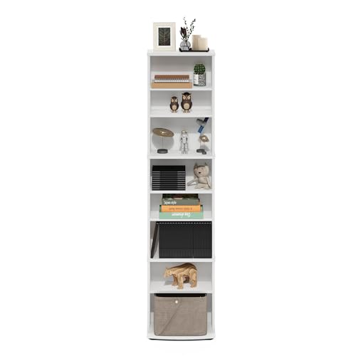 Image of Furinno Jaya DVD Shelf, 8-Tier Tall Narrow CD Rack, Media Shelf with Adjustable Shelves, DVD Storage Cabinets for CD Bluray Game Disc, Easy Assembly, for Living Room, Home Office, White