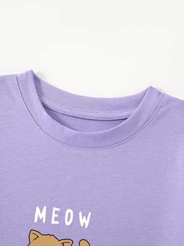 Girl's Cute Cat Graphic T-Shirts Funny Animal Lover Tee4