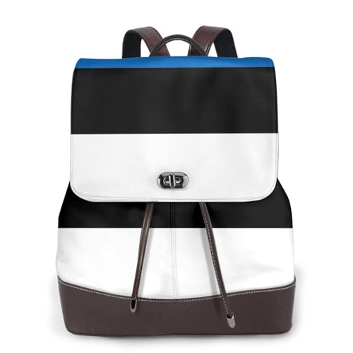 Sac à dos en cuir noir imprimé Estonie, l'élégance du design unisexe
