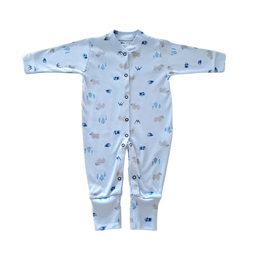 Macacão Pijama Bebê Suedine com vira pé… (G, Azul Urso Polar)