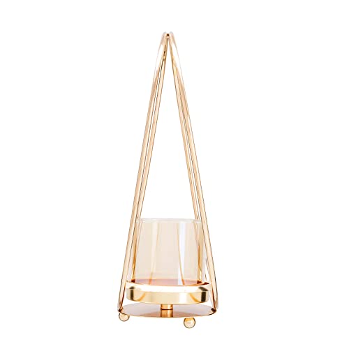 Metal Candle Holder For Pillar And Flameless Candle, Gold Twin Loop Circular Candlesticks Holder With Glass Hurricane For Wedding Table Centerpiece Decorative, Christmas Halloween Party Home Office #TOP2