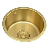 YADZISW Edelstahlküche Gold Nano Rund, Einzelschüssel-Arbeitsplatz-Minibar Klein mit Abtropffläche (Farbe: Gold, Größe: 40 x 40 cm)