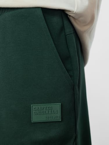 Image of The Souled Store Solids: Dark Green Mens and Boys Drawstringed Baggy Fit Cotton Blend Oversized Joggers
