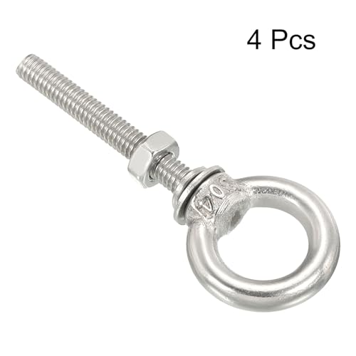Image of uxcell M3*40 1 /8 inchx1.57 inch Stainless Steel Eye Bolts Threaded Screw Eyebolt Shoulder Ring with Nuts Washers for Lifting Hanging, 4 Set