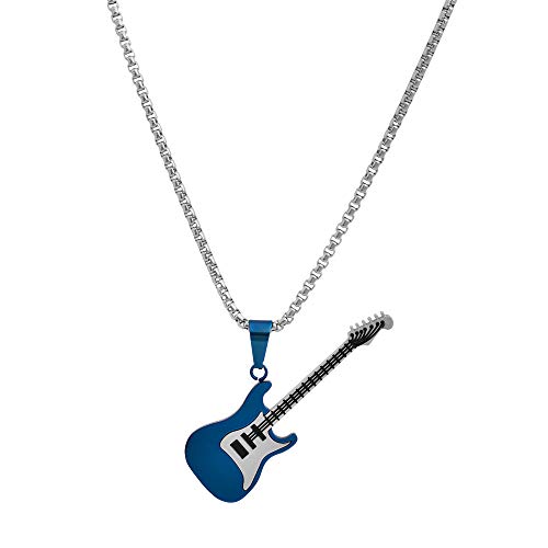 Men's Stainless Steel Rock Electric Guitar Bass Pendant Necklace with 24" 3mm Rolo Chain2