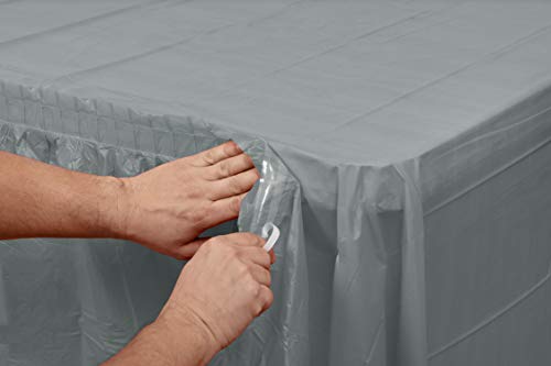 Exquisite Solid Color 14 Ft. Plastic Tablecloth Skirt, Disposable Plastic Tableskirts - Silver - 6 Count #TOP1