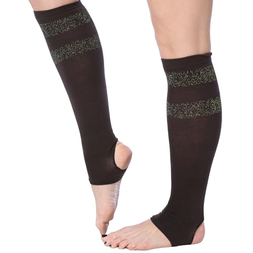 Image of Tipi Toe Women's Stirrup Yoga Socks, Lightweight Knee-High Leg Warmers, Open Heel Non-Slip Design. Ideal for Yoga & Dance