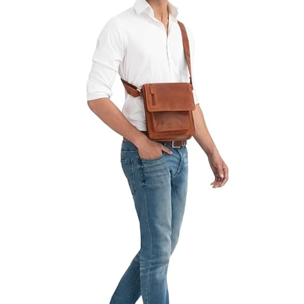 STILORD 'Finn' kleine schoudertas mannen schoudertas vintage boodschappentas 8,4 inch schoudertas echt buffelleer, Kleur:andorra - bruin