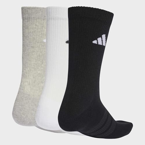 adidas Unisex CUSHIONED SPORTSWEAR CREW SOCKS 3 PAIR PACK, medium grey heather/white/black, 37-40