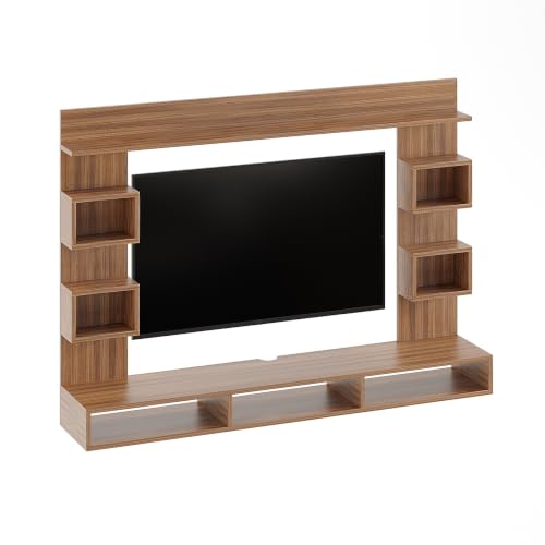 Image of FURNEASER Martin Modern Wall Mount TV Unit for Living Room Wooden Entertainment Center with Storage Shelves Modern TV Panel Stand Showcase for Up to 43 Inch Media Console Cabinet (Exotic Teak)